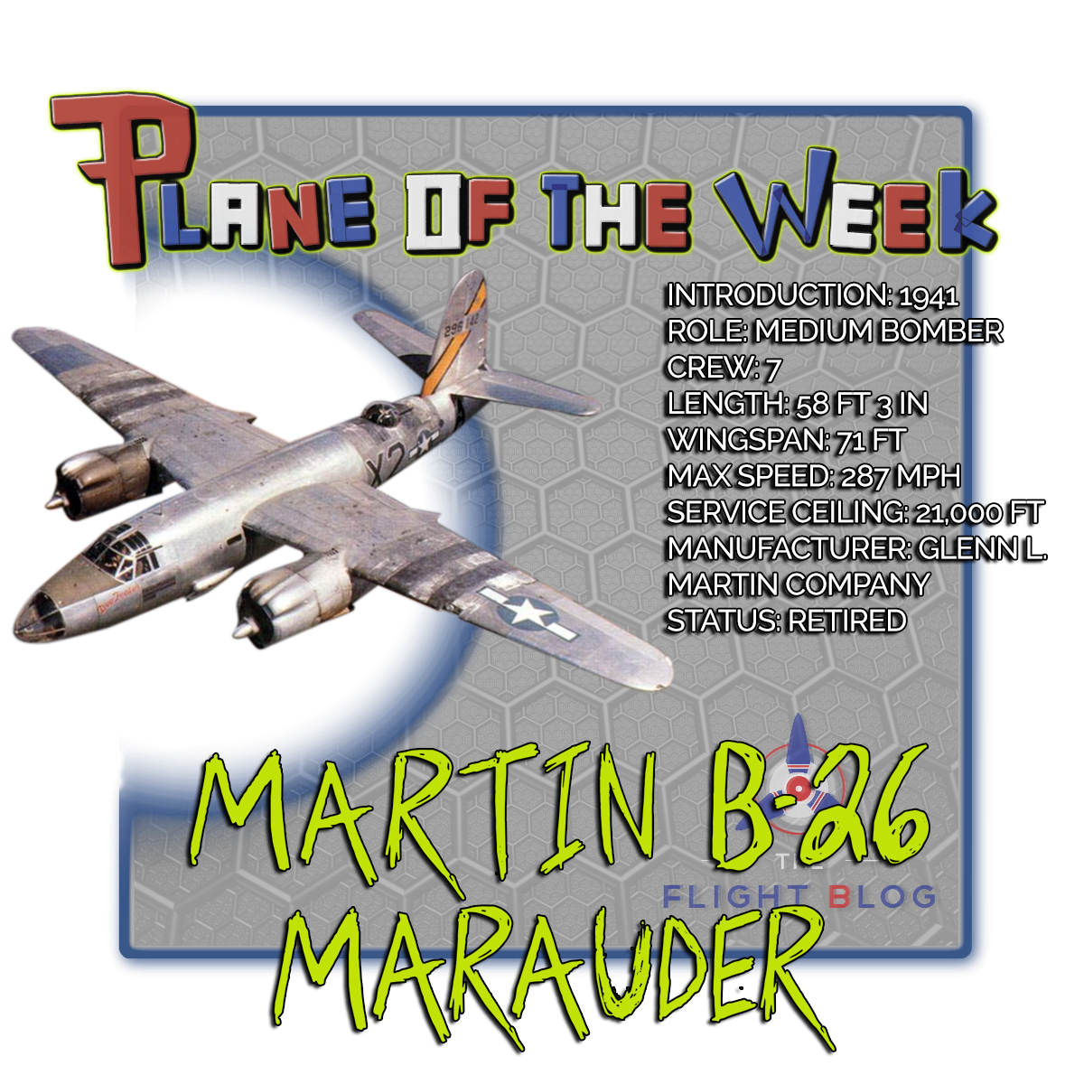 martin B-26 Marauder, plane specs, plane of the week, WWII bomber, the flight blog 